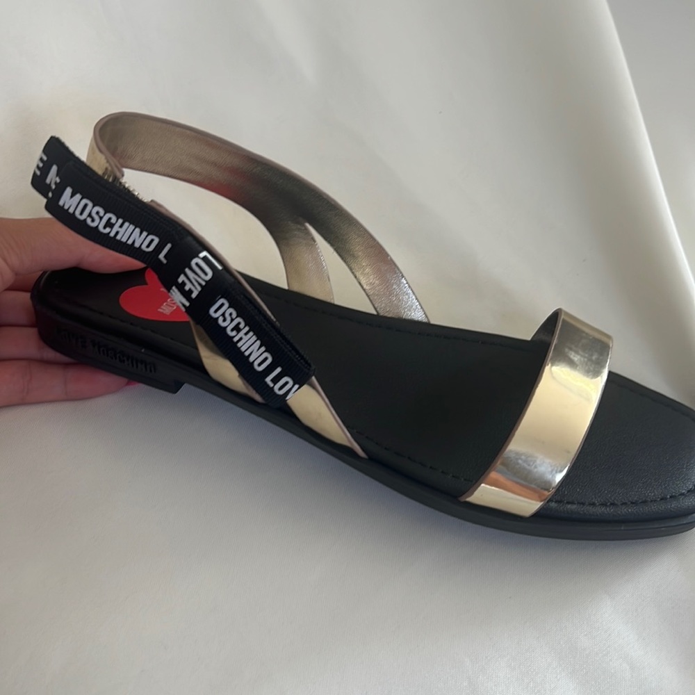 MOSCHINO flat sandals gold with ribbon